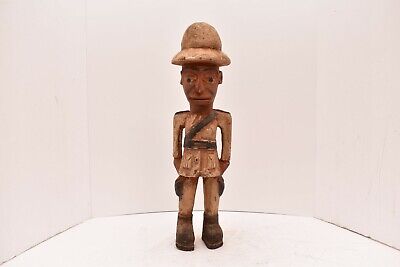 Vtg African Baule Colonial Figure Ivory Coast Statue Carving 16.5" tall