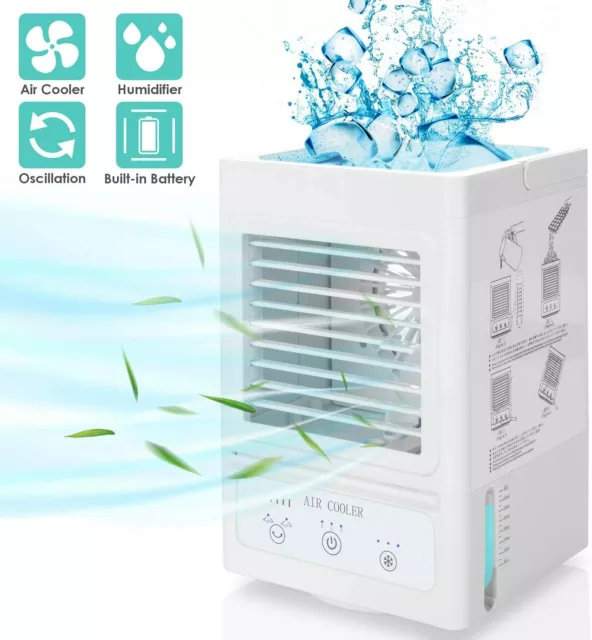 Portable Fan Cooler Air Box Fan w/ Ice Water Tank Desktop mini Evaporative Fan