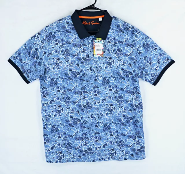 Robert Graham Amaro Classic Fit NWT $128 Men's Polo Shirt Blue Floral Size L