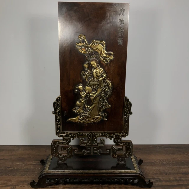 Chinese Exquisite Handmade Gilt Bronze Screen Statue