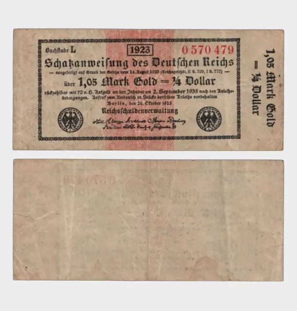 Germany - 1923 - 1.05 Mark Gold = 1/4 Dollar - "F-"  #CO2719