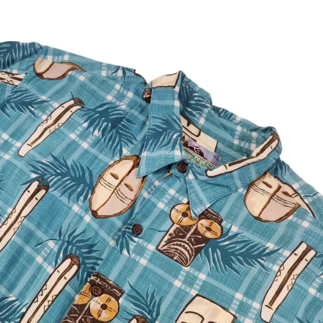 Reyn Spooner Mens L Vintage Hawaiian Camp Shirt Tiki Floral 100% Spun Rayon USA