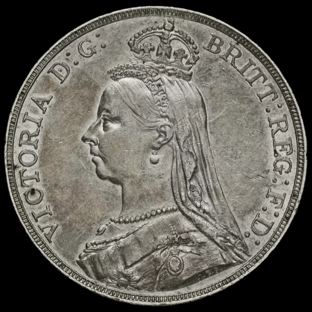 1889 Queen Victoria Jubilee Head Silver Crown, Near EF