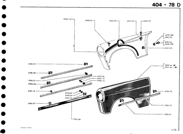 10 vis 6 x 100 - 16 Peugeot 403, fixation ailes Peugeot 404 sauf cc, 504, 604 3