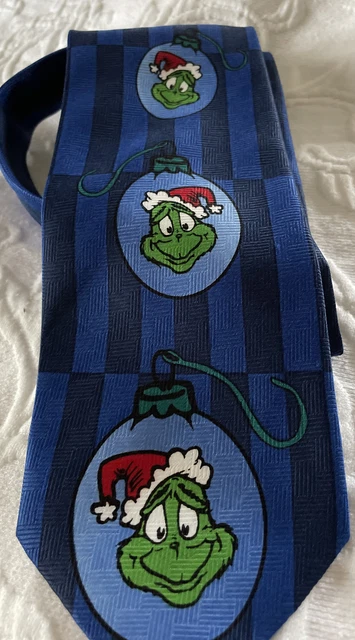 Classic Grinch Novelty Print Neck Tie Christmas Dr. Seuss Brand Blue Santa Hat