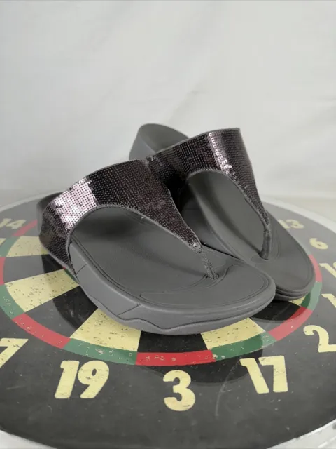 Fitflop Sequins Electra Flip Flops Sandal Open Toe Wedge Shoe Gray Women 7
