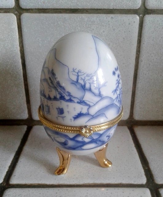 Oeuf En Porcelaine Avec Cerclage Doré - Boîte à Bijoux Vintage, Occasion