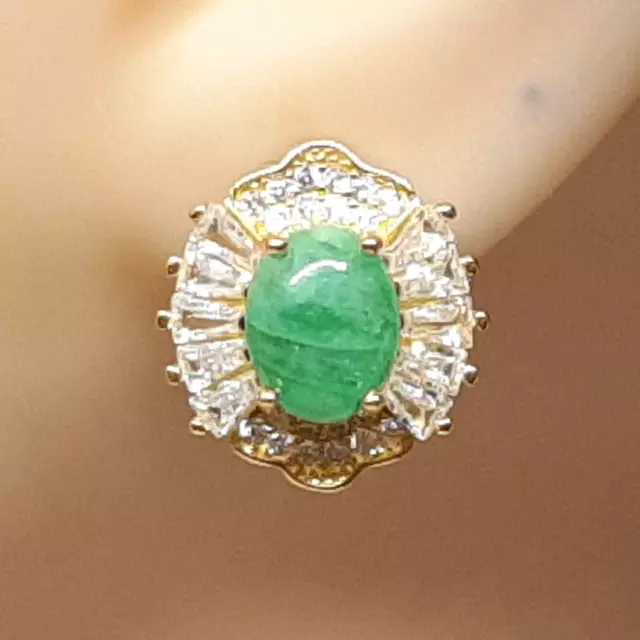 3.50ctw Emerald & White Sapphire Baguette 14K Yellow Gold 925 Silver Earrings