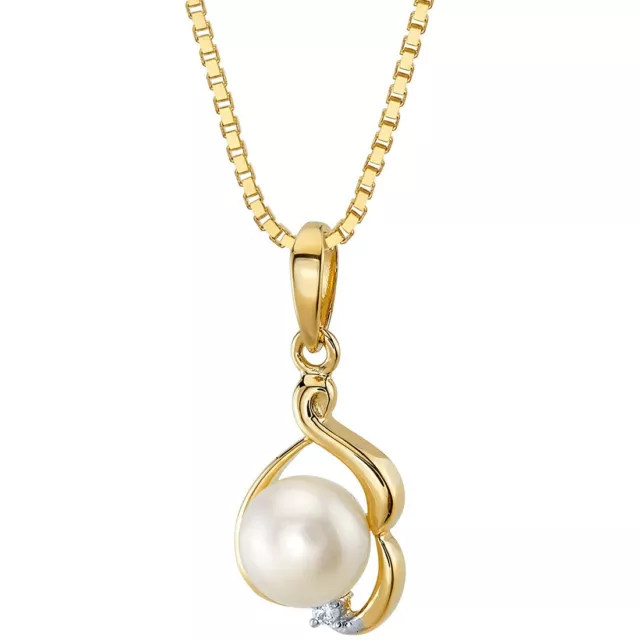 14K Yellow Gold Freshwater Pearl 6mm Solitaire Pendant Necklace, 18"