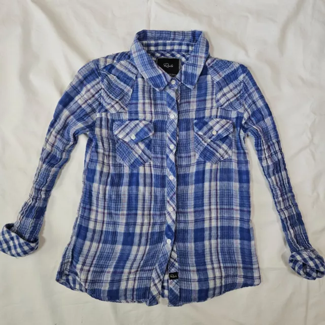 Rails brand "Charli" blue plaid button down collared shirt, women's Small