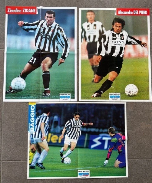 Lot De 3 Posters ONZE MONDIAL 1998 - Zidane, Del Piero, Baggio - Juventus Turin, Italie - Édition Originale