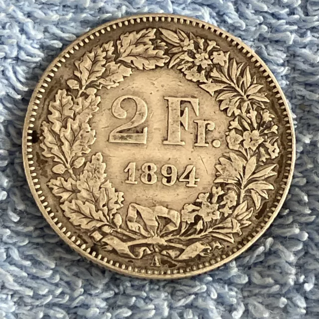 Suisse Pièce De 2 Francs De 1894 A Helvetia En Argent