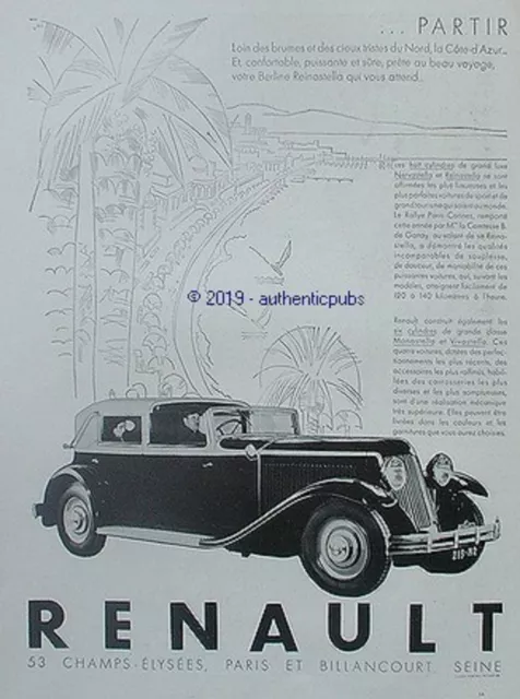 1930 Advertisement Renault Automobile Sedan Queenastella Cote D'azur French Ad