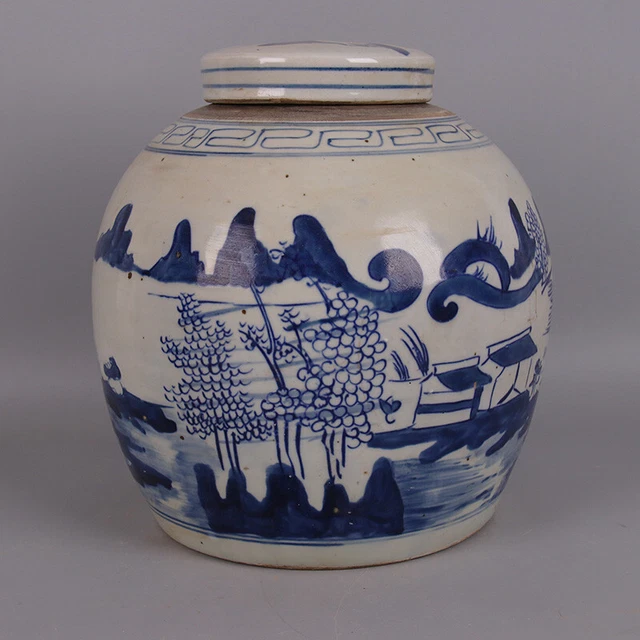 Chinese Porcelain Republic Of China Blue And White Landscape Tea Caddies 8.85''
