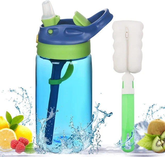 Taza para sorber Ainiv, botella de agua para niños de 480 ml/16 oz con paja, botella de agua para niños pequeños,