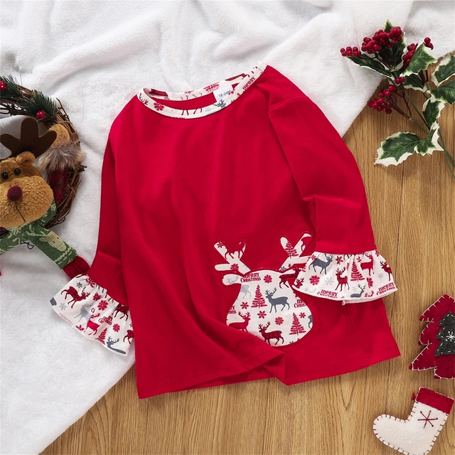 Infant Christmas Top Baby Girls Toddlers Red Sweatershirts Christmas Tree ZF