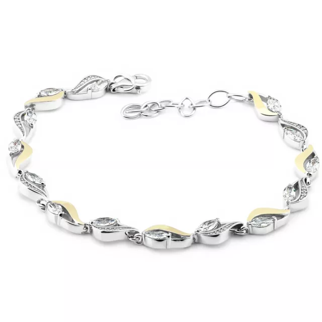 SiZ LuX Armband 925er Sterlingsilber mit 9K Gelbgold Zirkonia Armreifen 0913