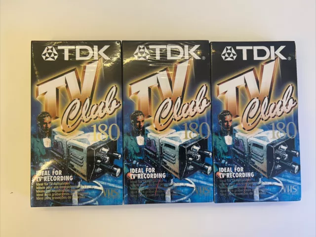 3x TDK TV CLUB 180 VHS Blank VHS Tapes New & Sealed