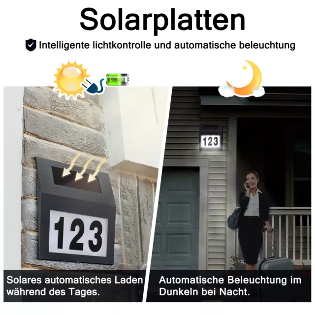 Edelstahl LED Solar Hausnummer Beleuchtung Hausnummernleuchte Wand Solarlampe DE 2