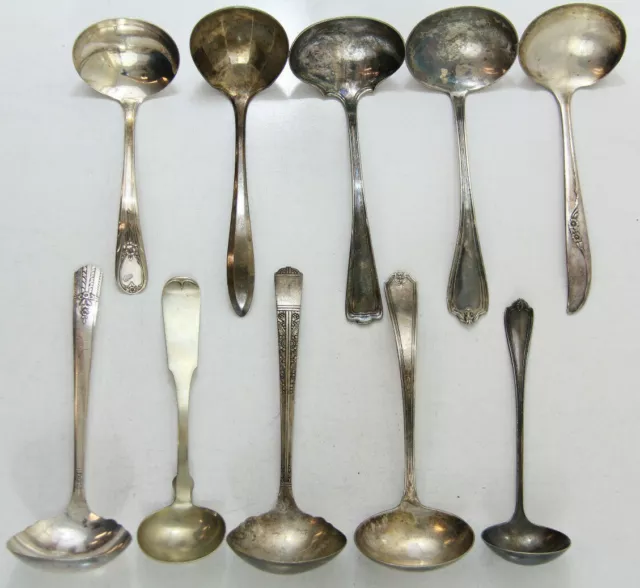 10x GRAVY LADLES SERVING FLATWARE SILVERPLATE LOT VINTAGE CRAFT REUSE REPURPOSE