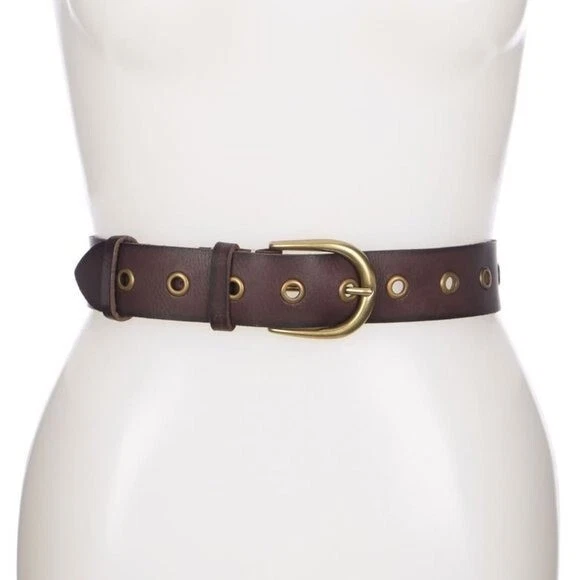NEW Frye Grommet Leather Belt Size M Brown