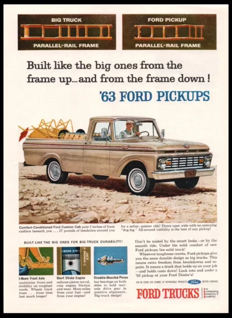 1963 Ford tan pickup truck  art print ad-Vintage Man Cave Garage Decor