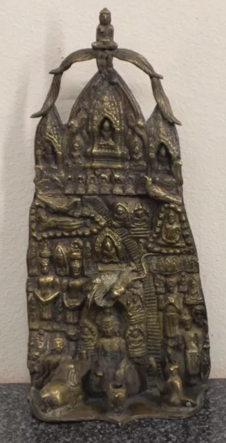 ANTIQUE BRONZE BUDDHIST ALTAR BURMESE Votive Lotus, elephant, monkey, naga