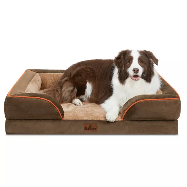 Brown Memory Foam Bolster Dog Bed for M L XL Dog -Orthopedic Pet Sofa with Cover