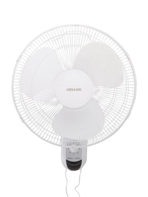 Heller 40cm Wall Mounted Oscillating Fan Electric With Pull Cord White 3 Speed