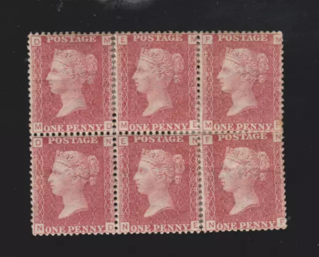 GB QV 1864 SG 43 1d Penny Red Plate 168 Block of 6 MD-MF ND-NF Fine Mint