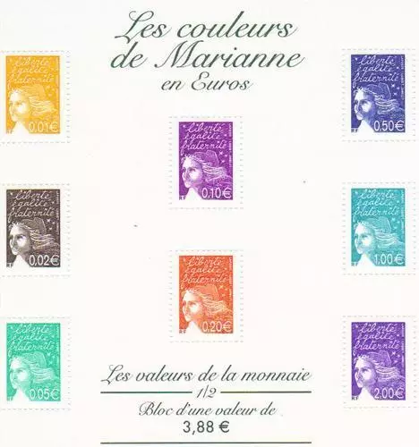 Stamp / Timbre France Neuf Bloc N° 44 ** Les Couleurs De Mariannes En Euros