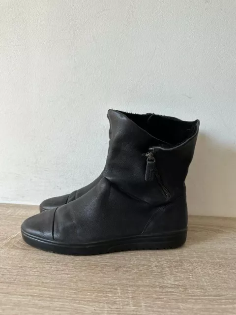 ECCO UNISEX ADULTS Black Leather Zip Up Ankle Boots Shoe Uk Size 8