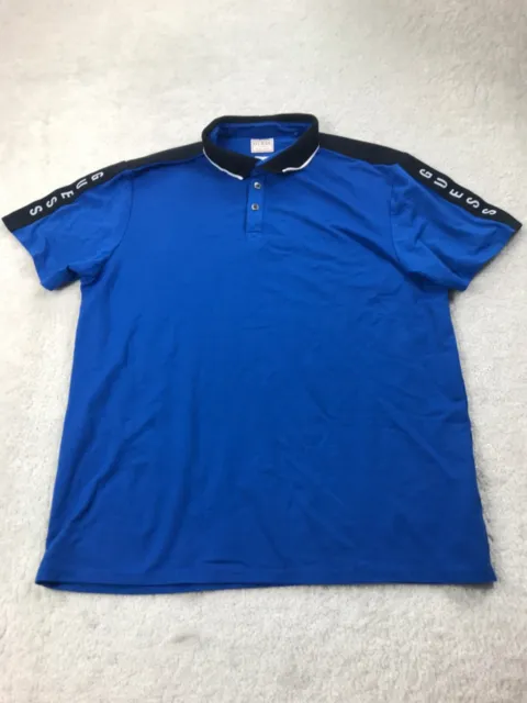 GUESS Polo Shirt Blue Mens Size Large Slim Fit Logo Design Short Sleeve Cotton