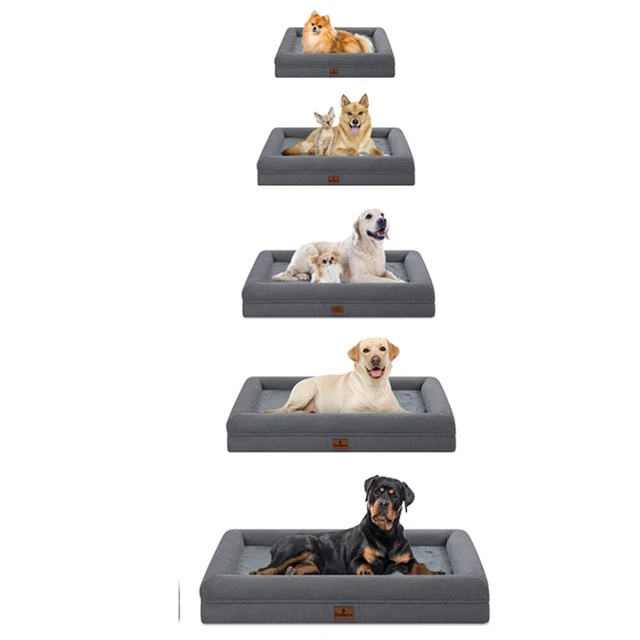 Dark Gray Plush Orthopedic Dog Bed Memory Foam Bolster Pet Sofa Removable Cover