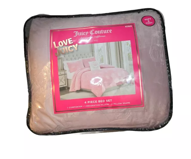 Juicy Couture King Pink Taffy Comforter Set CROWN PRINT