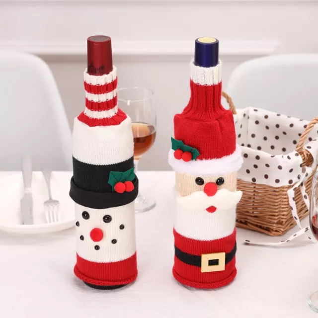 2PCS Christmas Decoration Cover Bags Red Wine Bottle Snowman Santa Claus Table 3