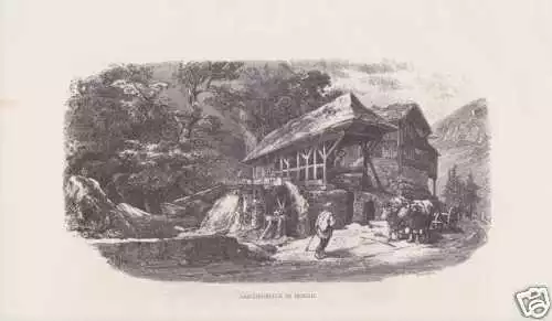 Intschi Sawmill Canton Uri Switzerland Wood Engraving Um 1880