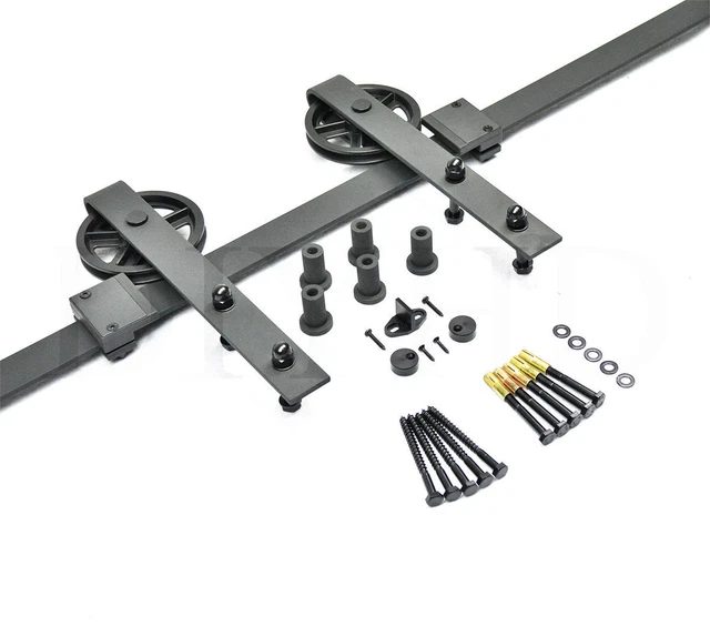 5-12FT Vintage Strap SUPER BIG Wheel Sliding Barn Wood Door Hardware Track Kit