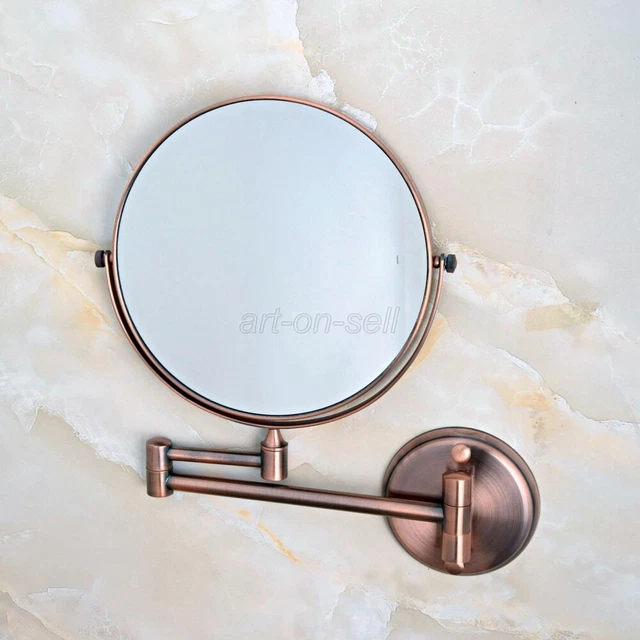 Antique Red Copper Folding Arm Wall Mount Magnifying Cosmetic Bathroom Mirror