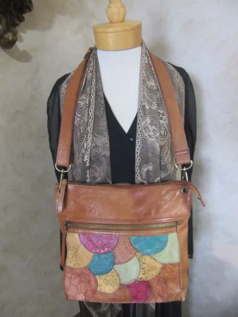 Fossil Multicolor Patchwork Leather Suede Pocket Boho Crossbody Bag
