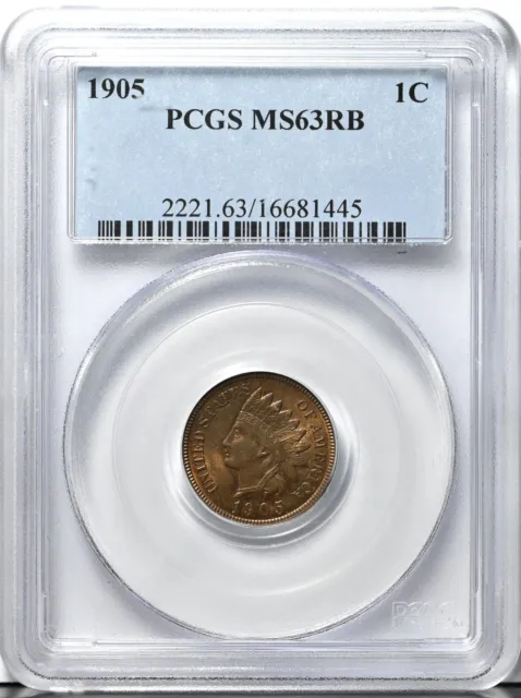 1905 INDIAN HEAD CENT PCGS MS63 RB Graded Coin Red-Brown MS 63 2221 Bright Tone