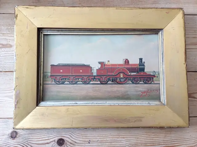 Early 20th Century J Moore locomotive print  in gilt wood and gesso frame