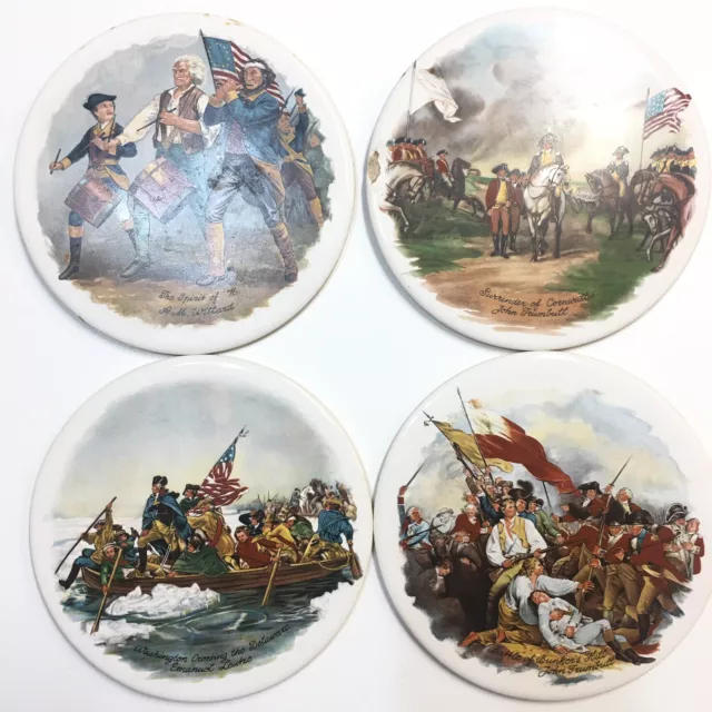 Ceramic Tiles Round Plates England American Revolutionary War 4pc Set Willard