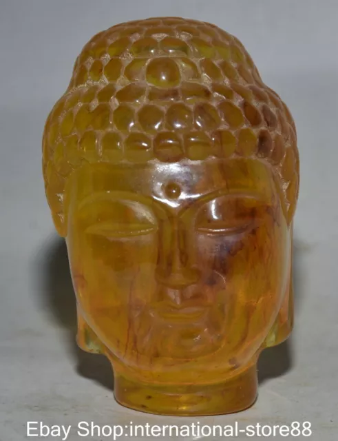 4" Old China Red Amber Carving Feng Shui Shakyamuni Amitabha Buddha Statue