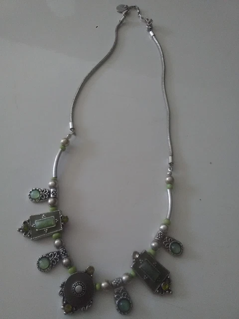 Collier Pectoral Ethnique AXELLE CREATION – Pendentif Rectangulaire Pâte De Verre Années 70