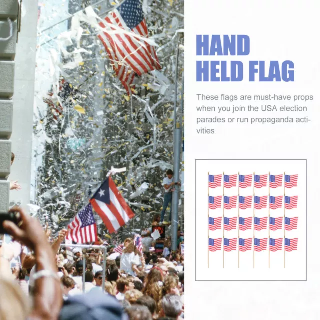 40pcs Small American Hand Flags with Sticks - USA Waving Mini Stick Flag 3