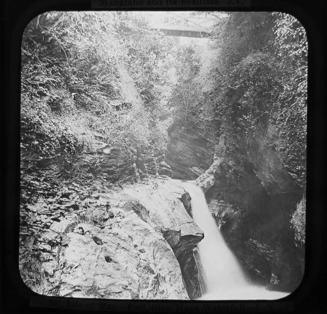 VIKTORIANISCHES Glas magische Laterne Rutsche PEEL GLEN MYE WASSERFALL C1890 ISLE OF MAN
