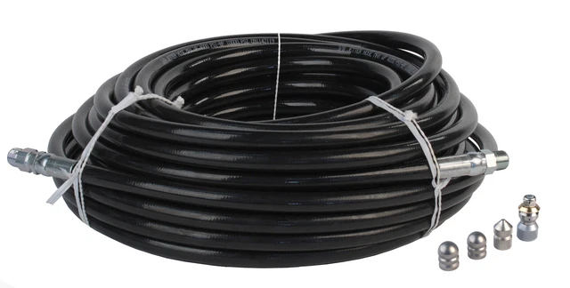Sewer Jetter Hose 4400 PSI & 4 Thruster Flusher Degreaser Spinner Nozzles