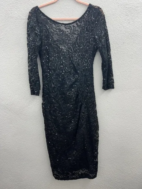 Women's Plus Marina Black Long Sleeve Lace Sequin Ruched Formal Dress Size 20W