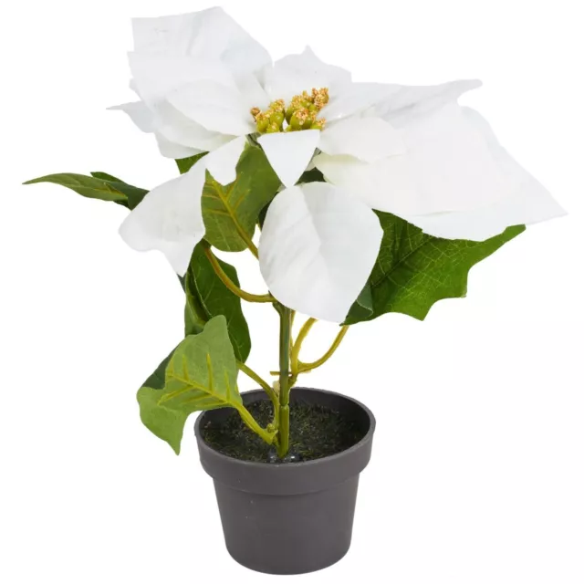 Artificial Realistic Indoor Poinsettia Flower Leaves Plant Pot Christmas Decor